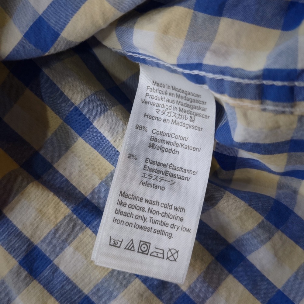 J Crew Flex Washed Shirt XL Slim Untucked Blue Yellow‎ Check Long Sleeve Button - Picture 6 of 8